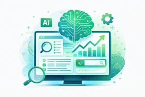 AI-SEO illustration showing keyword analysis and optimization graphics for Fern Web.