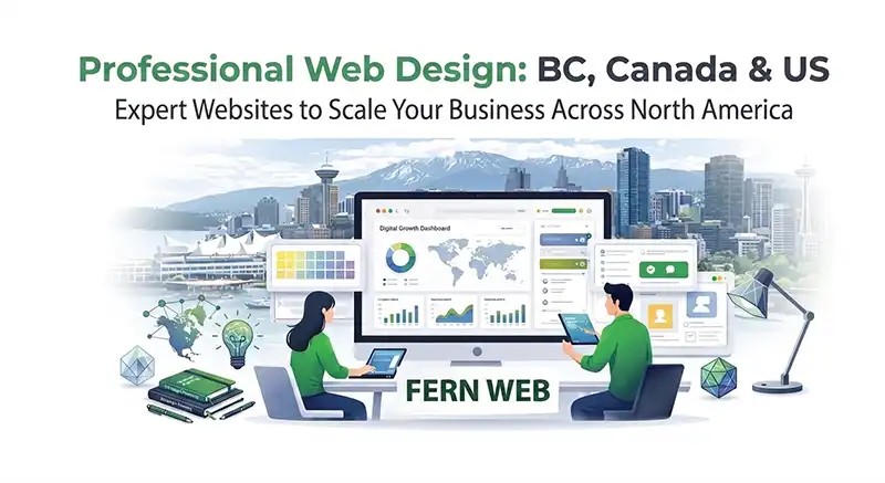 Web design Vancouver illustration showing website development and business growth with Fern Web services